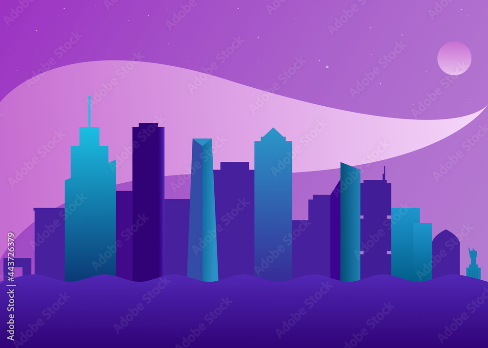 night city skyline violet