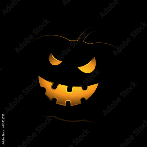 Pumpkin with burning eyes and mouth. Vector illustration on a black background. Happy Halloween!
