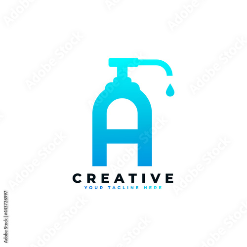 Antibacterial Hand Sanitizer Logo. Initial Letter A with Hand Sanitizer Logo.