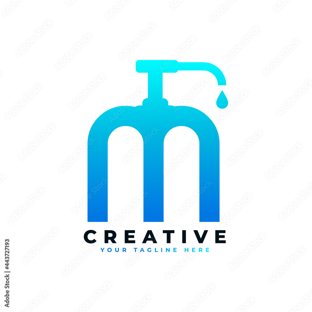 Antibacterial Hand Sanitizer Logo. Initial Letter M with Hand Sanitizer Logo.