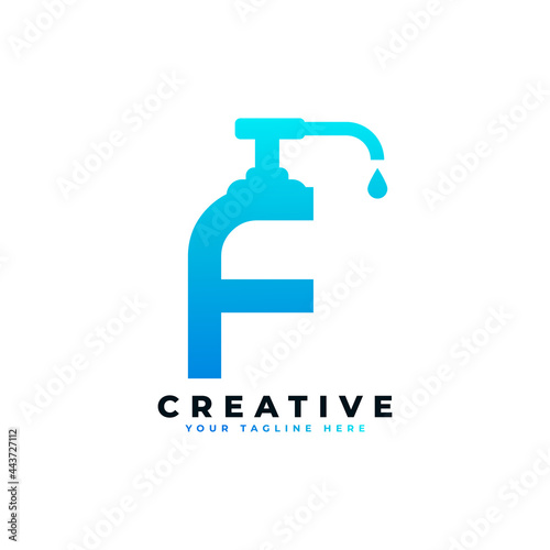Antibacterial Hand Sanitizer Logo. Initial Letter F with Hand Sanitizer Logo.
