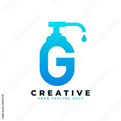 Antibacterial Hand Sanitizer Logo. Initial Letter G with Hand Sanitizer Logo.