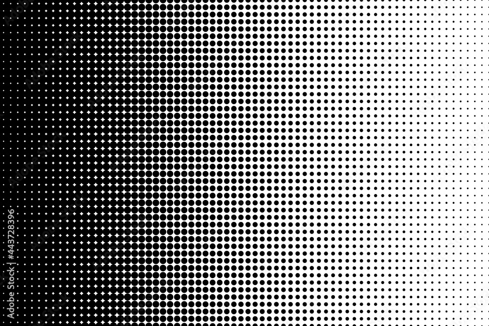 Dot perforation texture. Dots halftone pattern. Faded shade background. Noise gradation. Black pattern isolated on white background for overlay effect. Design comic. Gradient grunge points. Vector