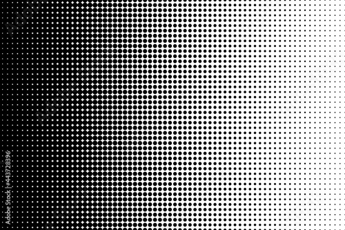 Dot perforation texture. Dots halftone pattern. Faded shade background. Noise gradation. Black pattern isolated on white background for overlay effect. Design comic. Gradient grunge points. Vector photo