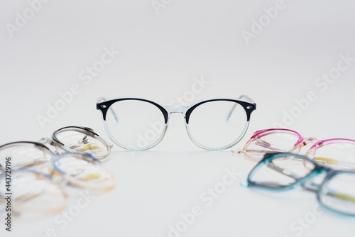 Glasses white background with a macro lens.