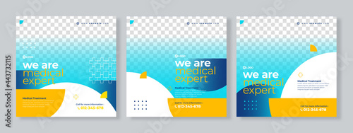 Set of three medical social media pack template premium vector
