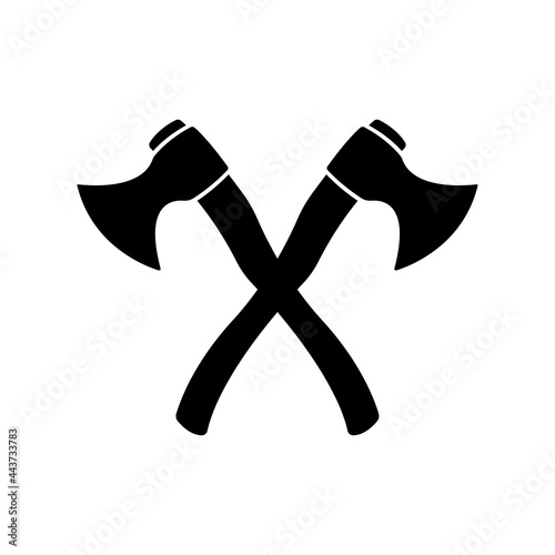 Crossed axes icon. Black silhouette. Side view. Vector simple flat graphic illustration. The isolated object on a white background. Isolate.