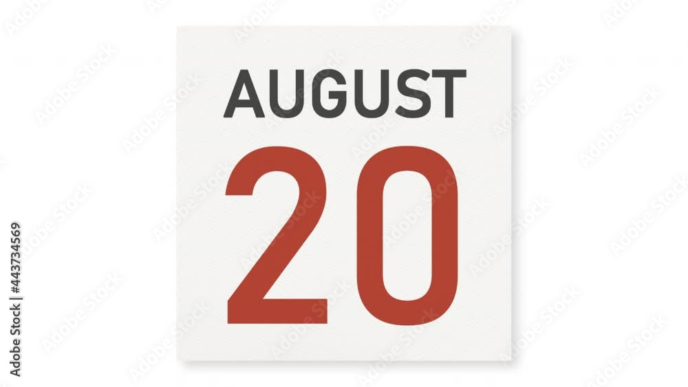 August 20 date behind crumpled paper page of a calendar, 3d animation August 20 date behind crumpled paper page of a calendar, 3d animation