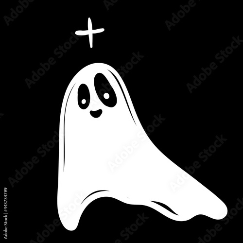 white silhouette of a cute ghost on a black background, kind soul for the holiday of the day of the dead, for Halloween designs, vector graphics