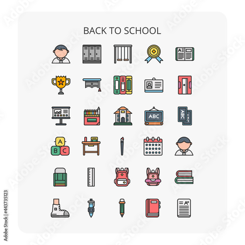 back to school icon set outline color style