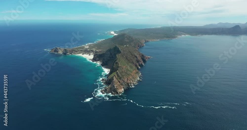 Aerial shot of the Cape Of Good Hope and Cape Point where Indian, South and Atlantic Oceans meet.