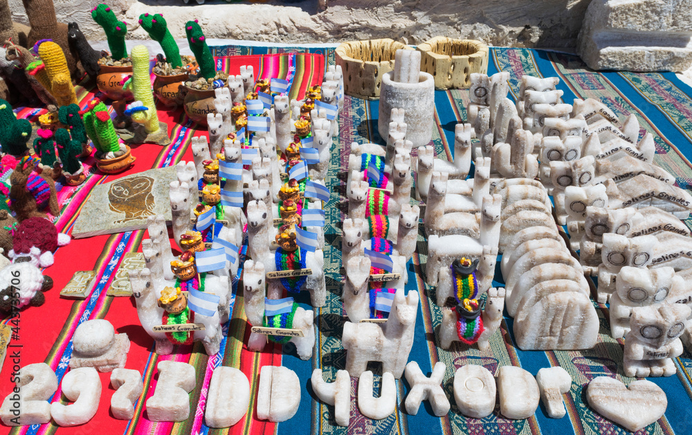 Llamas merchandising made of salt from a craftsman in Salar of Salinas Grandes in Argentine