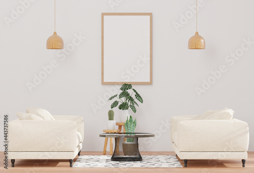 Minimal Living room and white wall sofa mock up frame - 3d rendering -