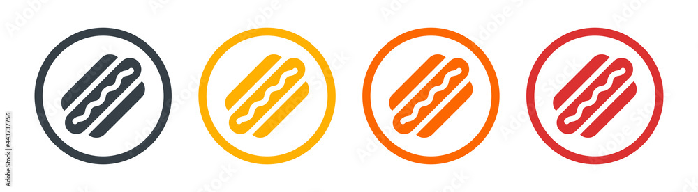 Hot dog, sausage and frankfurter icon set. Fast food symbol Hot dog, sausage and frankfurter icon set. Fast food symbol