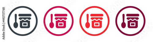 Glass jars with honey, jelly and other canned organic food vector icon. Homemade sweet fruit preserves symbol.