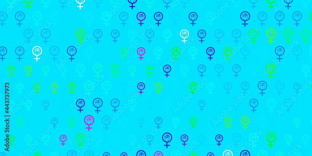 Light Blue, Green vector texture with women rights symbols.