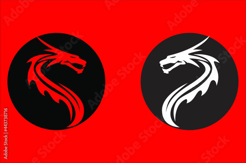 red and white dragon head logo isolated on red background