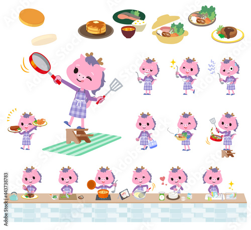 料理に関する龍の女の子のセット