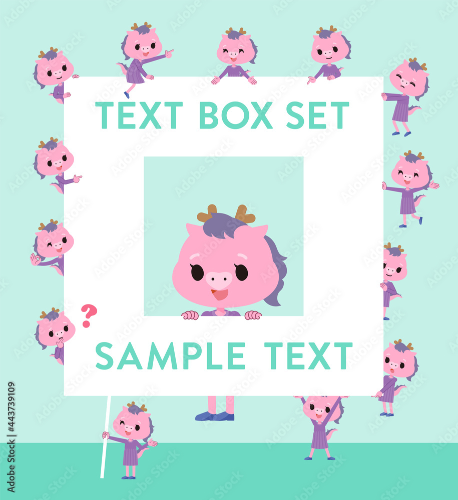 Obraz premium メッセージボードを持つ龍の女の子のセット