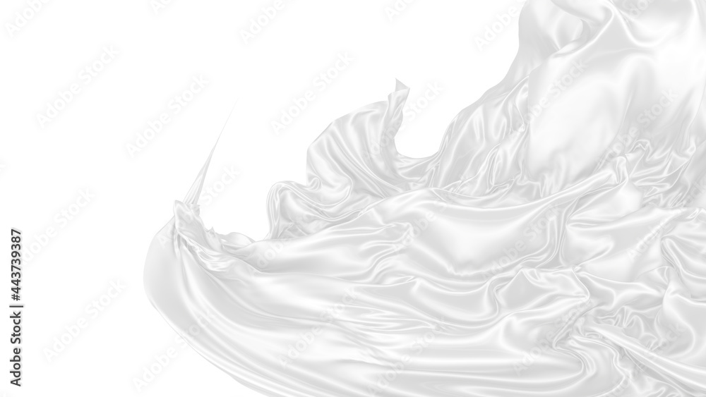 Beautiful flowing fabric of white wavy silk or satin. 3d rendering image. Beautiful flowing fabric of white wavy silk or satin. 3d rendering image.