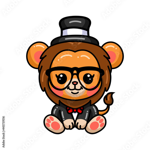 Cute baby lion magician cartoon sitting