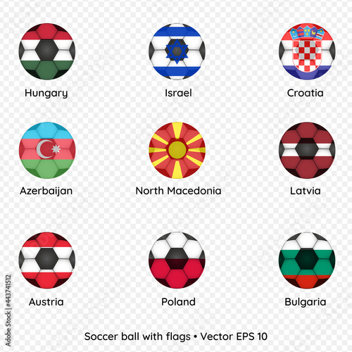 Soccer ball with flags isolated on transparent background, vector illustration