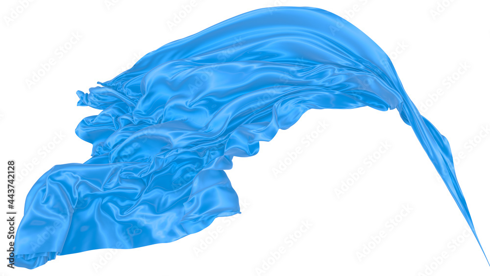 Beautiful flowing fabric of blue wavy silk or satin. 3d rendering image. Beautiful flowing fabric of blue wavy silk or satin. 3d rendering image.