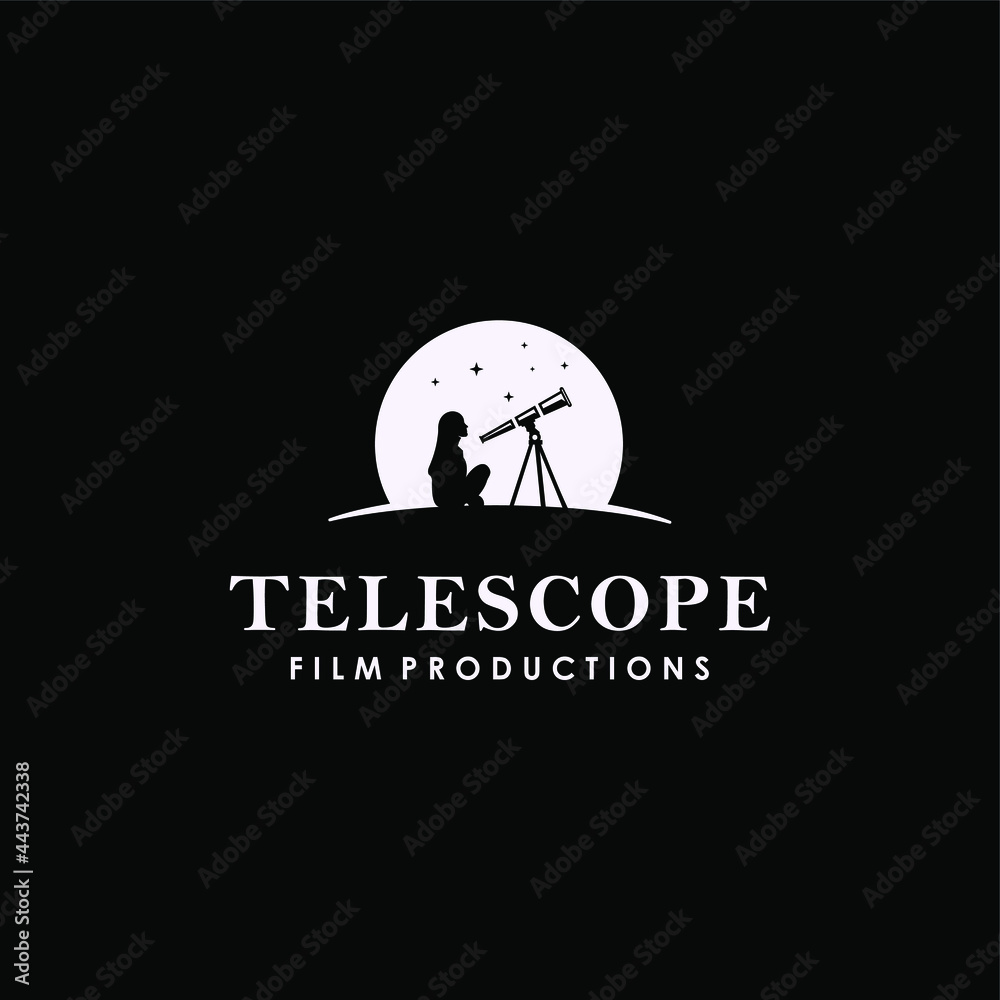 Silhouette of Woman With Telescope Spayglass Logo Design Silhouette of Woman With Telescope Spayglass Logo Design