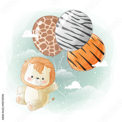 Little Safari Lion Flying with Animal Printed Balloons 2
