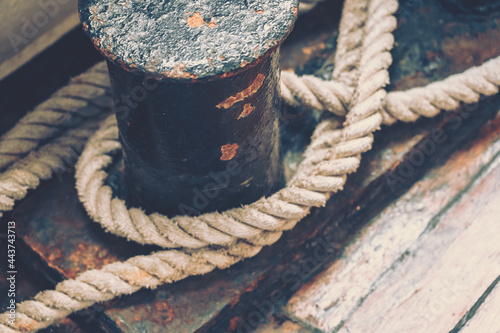Close-up of an old boat rope; vintage style