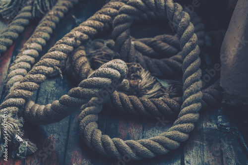 Close-up of an old boat rope; vintage style