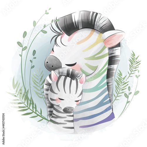 Mommy and Baby Zebra Hugging Each Other 3