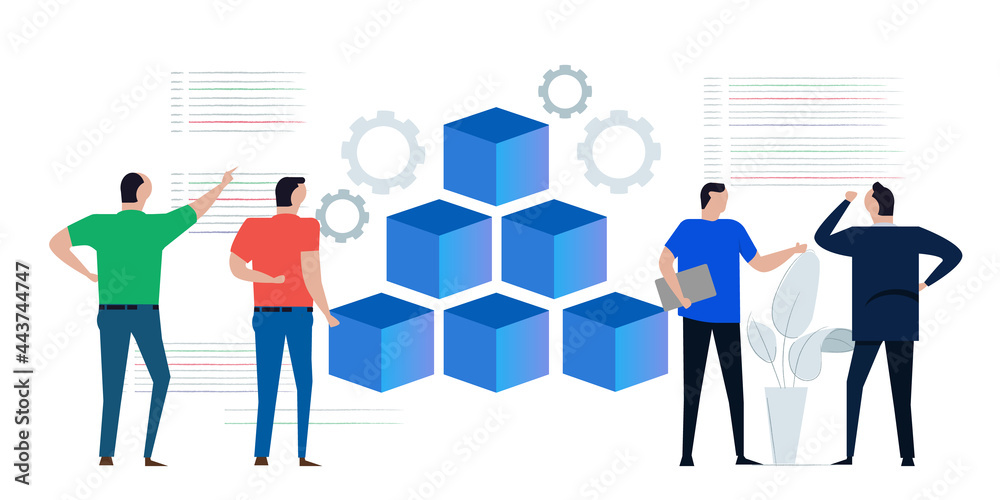 Obraz premium microservices container concept of micro service in system development programming line of code integration
