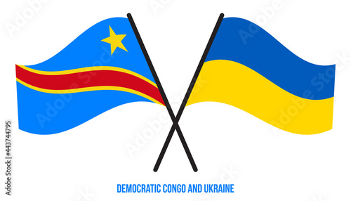 Democratic Congo and Ukraine Flags Crossed & Waving Flat Style. Official Proportion. Correct Colors.