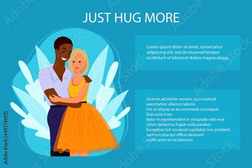 Multiracial couple in love, banner in support of multiracial couples, vector illustration in flat style. Multiethnic family.