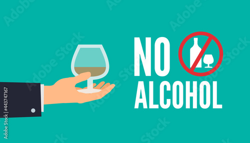 no alcohol man hand holding glass of whiskey beverage alcoholic drink  vector illustration