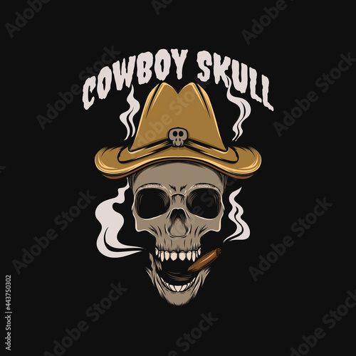 cowboy skull illustration for tshirt design