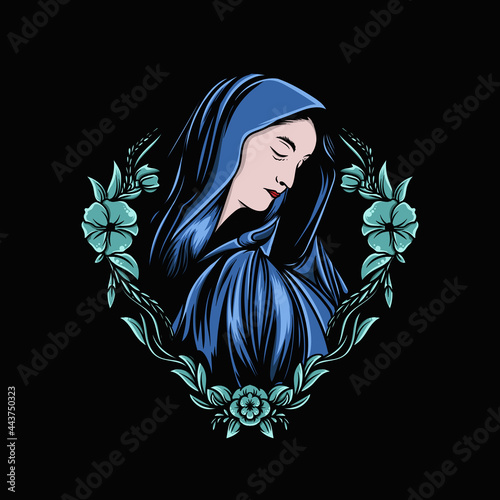 maria and flowers illustration design