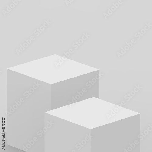 3d gray white cube and box podium .. minimal scene studio background. Abstract 3d geometric shape object illustration render. Display for online business product.