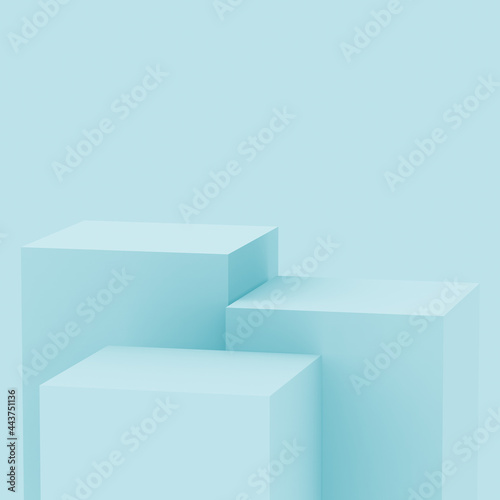 3d blue bright stage podium scene minimal studio background. Abstract 3d geometric shape object illustration render. Display for technology and medical business and summer holiday product.
