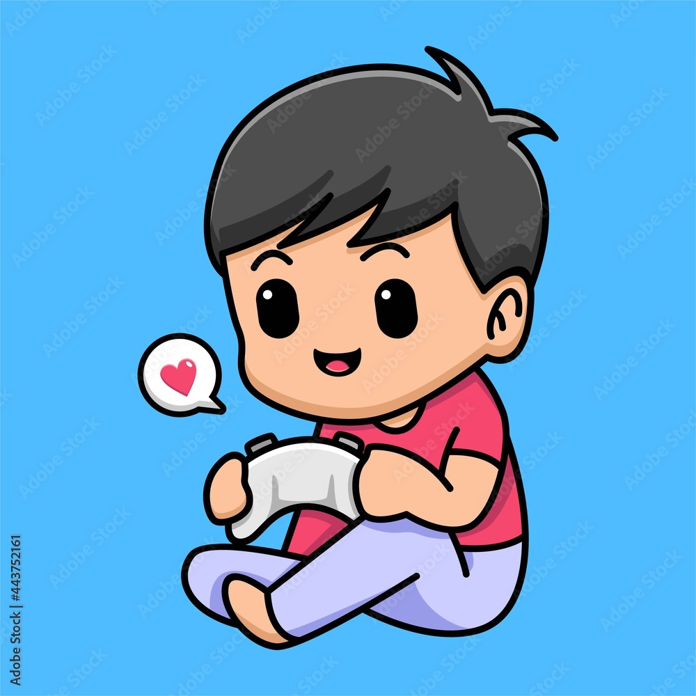 Cute boy holding game controller cartoon illustration Cute boy holding game controller cartoon illustration