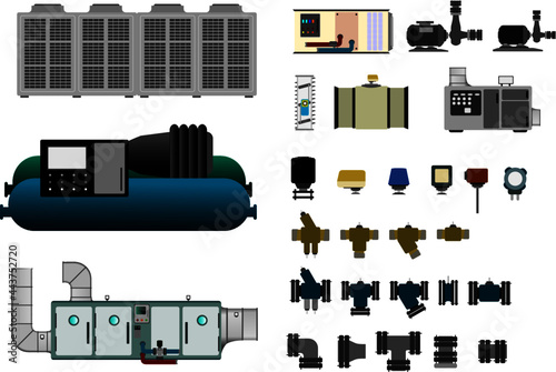 Chiller plant room eqipment graphics for HVAC design in 2D. Check my other graphics for more diversity.  Contact for customisation. photo