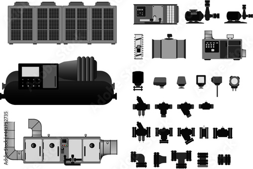 Chiller plant room eqipment graphics for HVAC design in 2D. Check my other graphics for more diversity.  Contact for customisation. photo