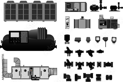 Chiller plant room eqipment graphics for HVAC design in 2D. Check my other graphics for more diversity.  Contact for customisation.