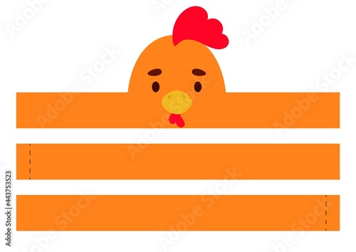Printable hen paper crown. Diy cut party ribbon template for birthday, christmas, baby shower. Fun accessory for entertainment. Print, cut and glue. Vector stock illustration.