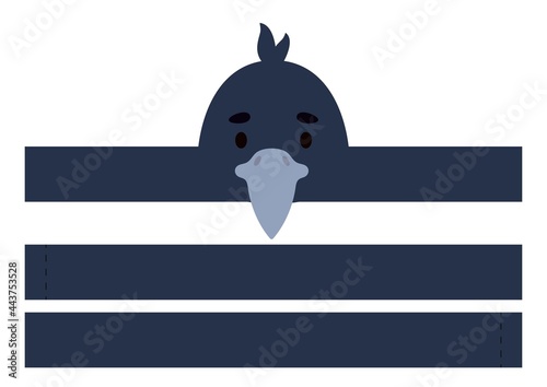 Printable raven paper crown. Diy cut party ribbon template for birthday, christmas, baby shower. Fun accessory for entertainment. Print, cut and glue. Vector stock illustration.