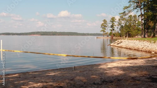 Time-lapse lake scene with distant islands at lake photo