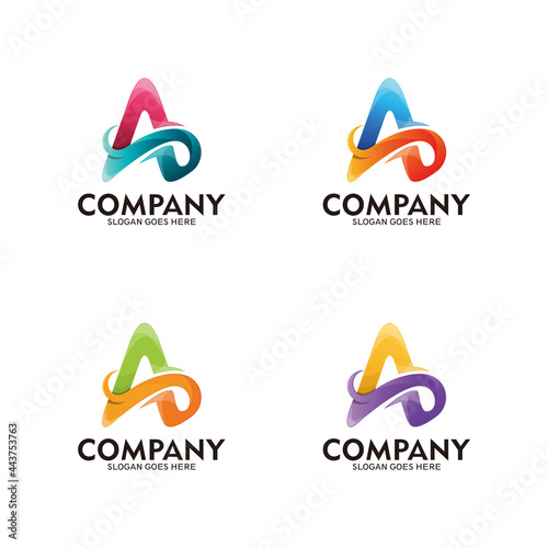 Abstract logo letter A, initial letter A and waves. template - vector