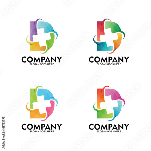 Letter D and hospital cross logo. colorful initial letter D