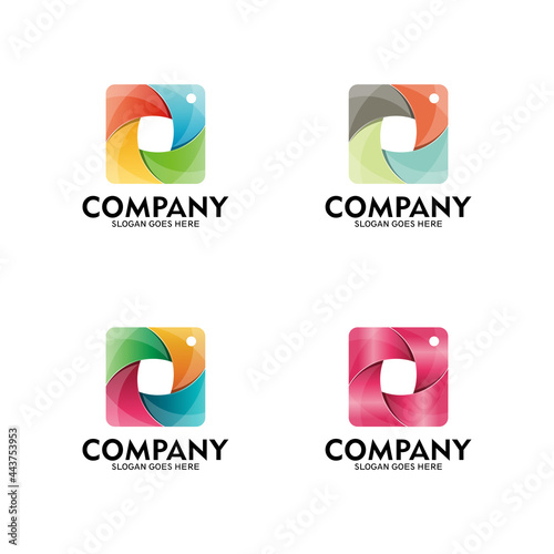 Colorfull Square Camera Shutter Logo. Square Photo Camera new design - vector